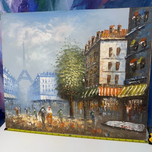 Original Oil Painting Signed Burnett Eiffel Tower Paris France MCM Wall Decor - Picture 10 of 11